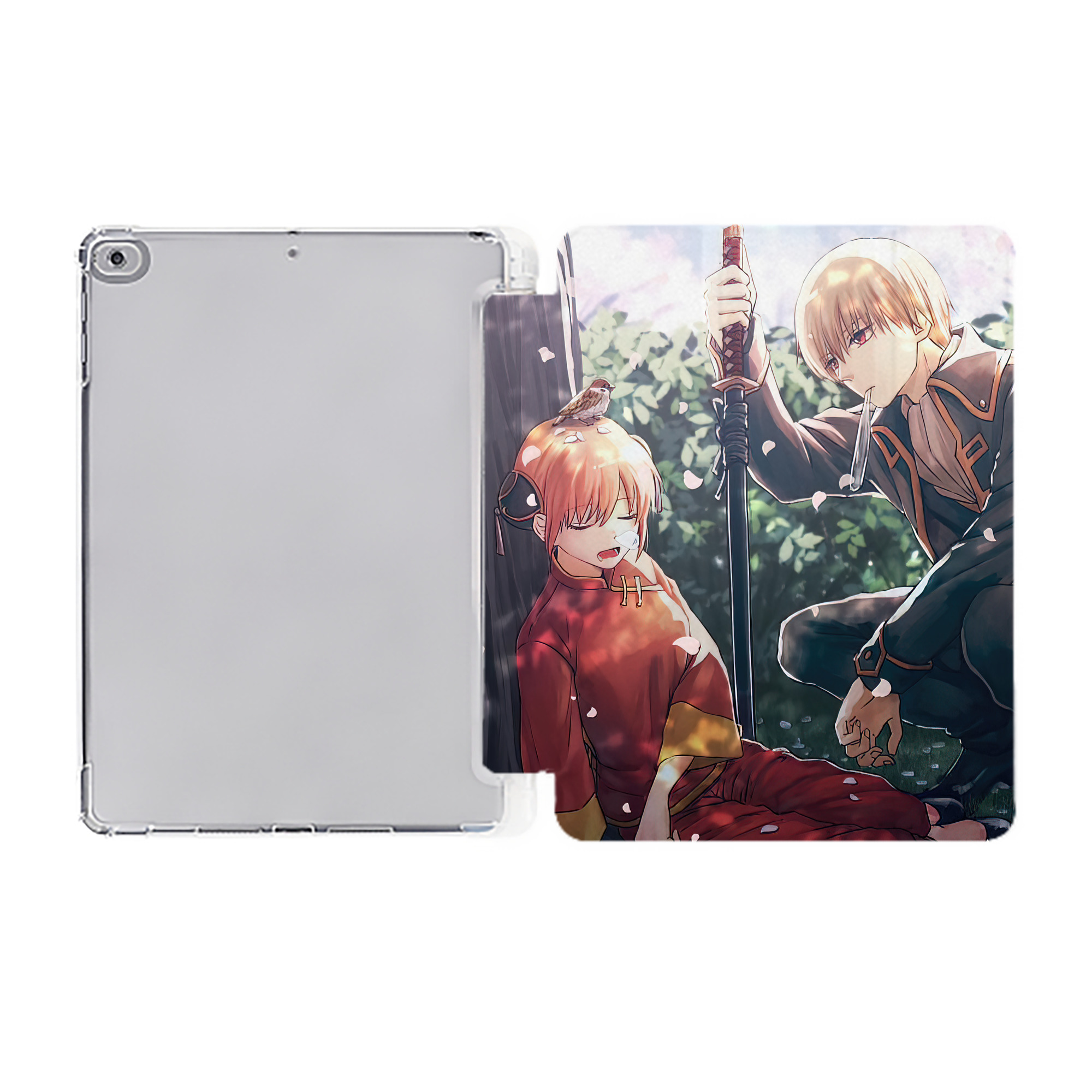ぎんたま 坂田銀時（さかたぎんとき） 神楽 志村新八（しむら しんぱち） GINTAMA Sakata Gintoki Kagura Shimura Shinpachi IPad ケース ペン収納付き 三つ折りスタンド PUレザー×シリコン 対応機種9.5/10.5/10.9インチ